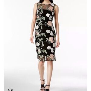 Calvin Klein Petite Embroidered Illusion Mesh Floral Sheath Dress